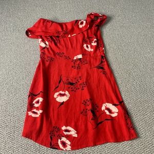 Renamed Womens Dress Size Medium Red Floral Print‎ Off The Shoulder Mini